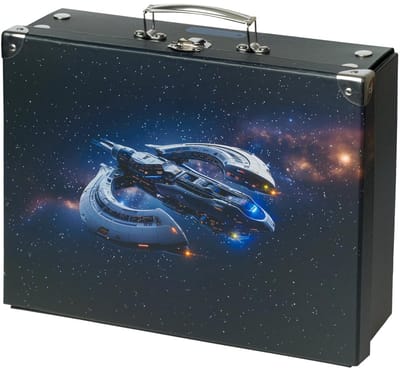 Kinderkoffer voor speelgoed en schoolbenodigdheden, kartonnen koffer, speelgoedkoffer, speelkoffer, opvouwbare kinderkoffer, vouwkoffer met metalen handvat, Space Ship, 26 cm (Länge) x 32,5 cm