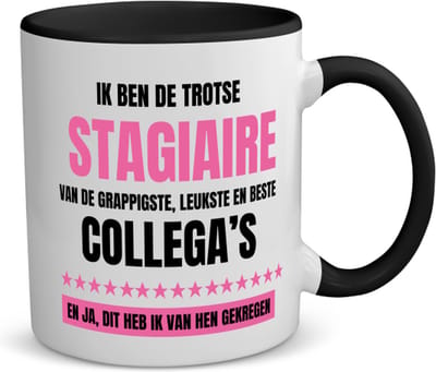Akyol - de trotse stagiaire koffiemok - theemok - zwart - Stagiair - beste stagiaire - werk - afscheidscadeau - verjaardagscadeau - kado - 350 ML inhoud
