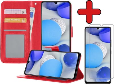 Hoesje - Met Screenprotector - Geschikt voor Samsung Galaxy A42 - Luxe Pasjeshouder - Flipcase - Bookcase Portemonee - Flip Case - Kunstleer Book Case - Book Cover - Walletcase - Portemonneehoes - Telefoonhoes - Rood