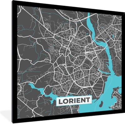 Fotolijst incl. Poster - Lorient - Frankrijk - Kaart - Plattegrond - Stadskaart - 40x40 cm - Posterlijst