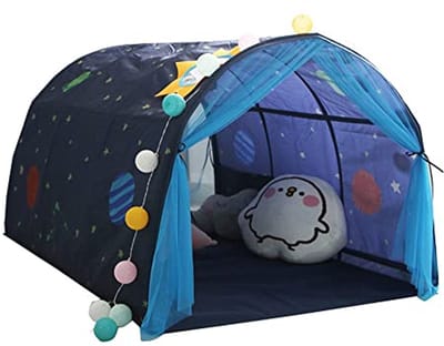 Hoogslaper met Tunneltent voor Kinderen, Eenpersoonsbed 90-100 cm Breed, Blauw