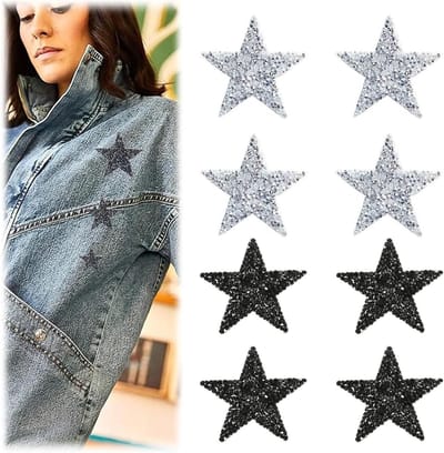 Set van 8 Sterren Strijkapplicaties met Strass Steentjes voor Kleding, Tassen en DIY Projecten