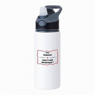 Hacebo® - I'm a bonusdad what's your superpower? waterfles met rietje zwart - Papa - super bonusvader - vader cadeautjes - vaderdag - verjaardag - geschenk - kado - water fles - 650ML