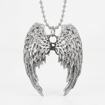 Zilverkleurige ketting voor heren met gevleugelde hanger – detailrijke engelvleugels – schakelketting