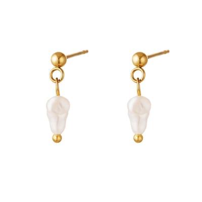 oorbel pareltje goud stainless steel - zoetwater parel - Goud - stainless steel - oorsteker - Dames - Sieraden