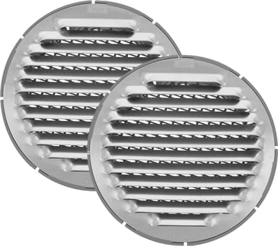 AMIG Ventilatierooster/muurrooster rond - 2x - voor 100mm buisaansluiting - aluminium - zilver - schoepenrooster - tegen vuil en insecten