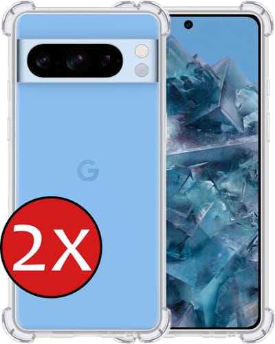 Hoesje - 2 Stuks - Geschikt voor Google Pixel 8 Pro - Sterk & Shockproof - Back Cover - Siliconen Case - Telefoon Hoes Shock Proof - Telefoonhoes - Transparant
