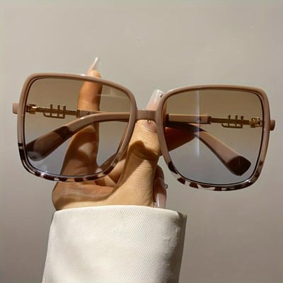 Lunettes de Soleil Rétro Bicolores Légères Surdimensionnées Monture Bleue Rouge Verre Dégradé Mode Plage Voyage gray