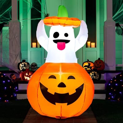 Opblaasbare Halloween Geest - Pompoen decoratie - Tuinfeest versieren - Ingebouwde LED lampen - 15 meter hoog - Meerkleurig