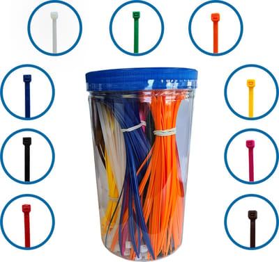 Kortpack - Kabelbinders Gekleurd - 450 stuks in Assorti box - 200mm lang x 4.8mm breed - Trekkracht: 22,2KG - Bundeldiameter: 50mm - (099.0206)