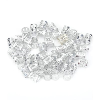 50pcs Anneaux Métalliques Ajustables à Tresser les Cheveux Manchette Accessoires de Décoration de Beauté pour Cheveux Argent white