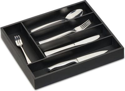 bestekbak bamboe - 5 vakken - 5 x 34 x 30 cm - zwart