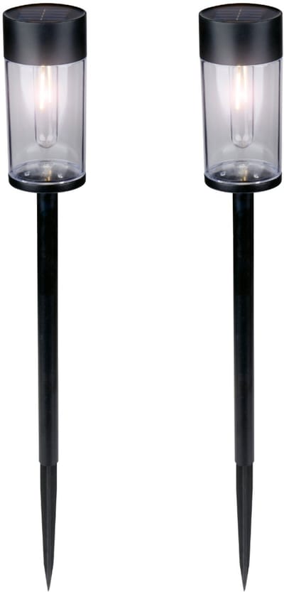 Grundig Solar Tuinverlichting Set van 2 - Tuinverlichting op Zonne Energie met Warm Wit Filament Licht - Tuinlamp Staand met Grondspies - IP44 Waterdicht voor Buiten