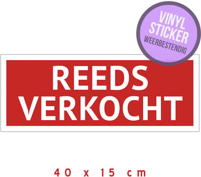 Vastgoed vinyl sticker | "Reeds verkocht" | 40 x 15 cm | Immobiliën | Immo | Verkopen | Immobord | Huis te koop | Stickers | Zelfklever | Weerbestendig | 1 stuk
