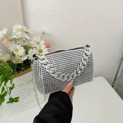 Avondtasje met pailletten en rits, Geschikt om uit te gaan naar feesten en bruiloften als een glimmende clutch gray
