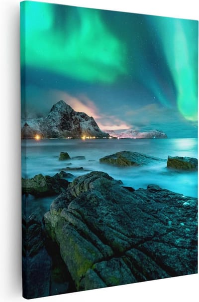 Artaza Canvas Schilderij Noorderlicht - 40x50 cm - Wanddecoratie Strand Zee - Muurdecoratie Bergen - Kamer Accessoires