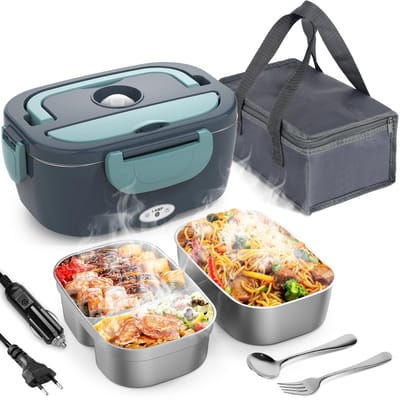 ROLIPO Elektrische Lunchbox-Rvs lunchbox-Thermos Lunchbox -Lunchbox -220V-Verschillende Compartimenten-Vorklepel - Voor auto Vrachtwagen Kantoor