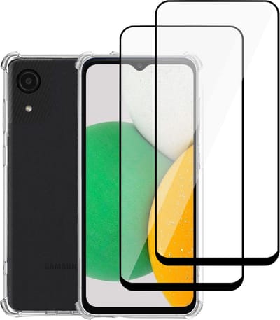 Geschikt voor Samsung A03 Core Hoesje + 2x Screenprotector – Full Cover Gehard Glas + Shock Proof Case – Transparant