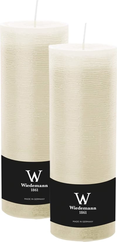 Wiedemann Cilinderkaars/stompkaars - 2x - hoog model - rustieke kaars - ivoorwit - 7 x 22 cm - 98 branduren