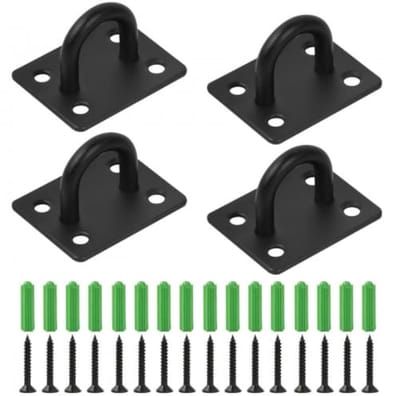 Dailygoods- Oogplaat 4 Stuks - Wandhaken Zwart - Plafondhaken - Roestvrij Staal - Corrosiebestendig - Eenvoudig te Installeren - Wandhaak