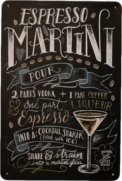 Wandbord - Espresso martini - Metalen wandbord - Mancave - Metalen borden - Mancave decoratie - metal sign - Cocktails - Bar decoratie - Retro - Decoratie - UV bestendigt - 20 x 30cm - Wandbord - Dec