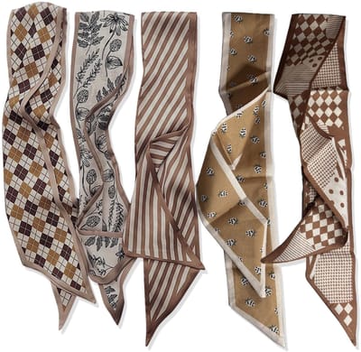 Dailygoods- Sjaal Dames Set van 5 - Dunne Satijnen Sjaals - Boho Tas Hengsels - Haartuch voor Vrouwen - Zijdeachtige Doek - Veelzijdig Accessoire - Hoofddoek