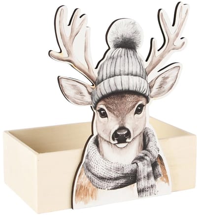 Dekoratief | Bakje 'Winter Deer', naturel, hout, 20x12x23cm | A255482