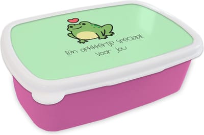 Broodtrommel Roze - Lunchbox - Brooddoos - Beterschap - Quote - Kikker - Opkikker - 18x12x6 cm - Kinderen - Meisje