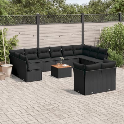 vidaXL - 13-delige - Loungeset - met - kussens - poly - rattan - zwart