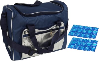 Grote koeltas schoudertas blauw/zilver met 2 stuks flexibele koelelementen 21 liter