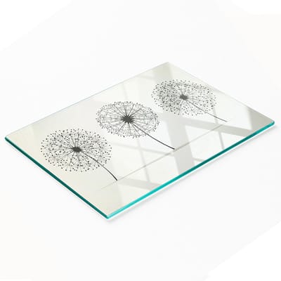 Gehard multifunctioneel decoratief bord van glas met paardenbloemmotief, 80x52 cm