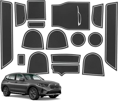 Anti-slip auto matten voor BMW X3 G01 (2018-2024) en X4 G02 (2019-2024) - Rubber mat voor middenconsole, bekerhouder en deurpluggen, wit en duurzaam