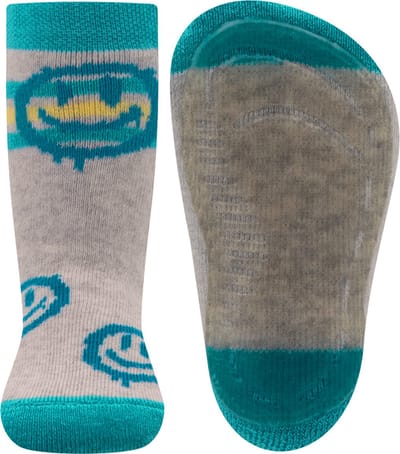 Ewers Antislipsok Lichtgrijs met Blauw en Smileys - Siliconenzool-19/20