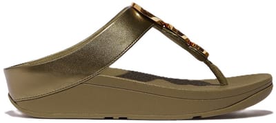 FitFlop Damen Flip Flops Halo Bead-Circle Metallic Toe-Post Sandals HJ1 Camo-Green-40
