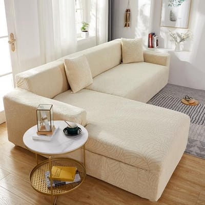 Waterdichte stevige elastische bankhoes voor woonkamer Stretch Jacquard Spandex hoek L-vormige bank bankhoes 3 seat 195-230cm crème