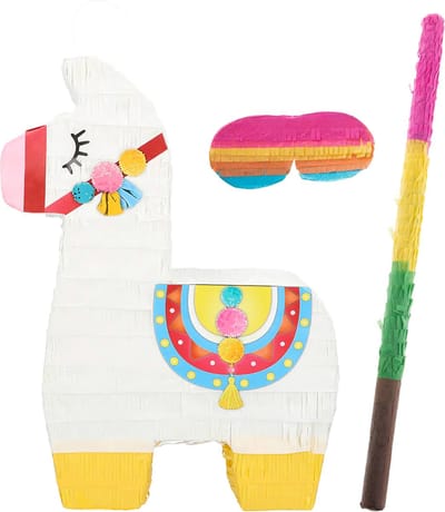 Boland Verjaardag Pinata Lama - 45 x 33 cm - papier - set met stok 54 cm en masker - Kinderfeestje