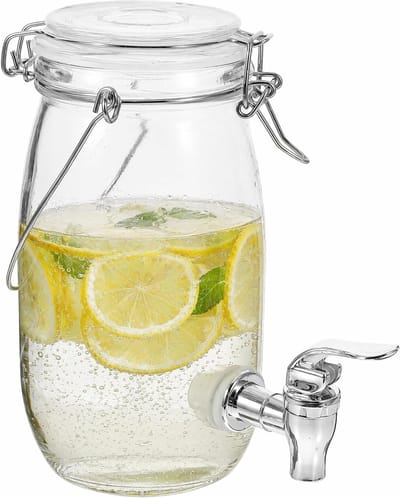 Drinkdispenser van glas met kraan, 1 liter, ideaal voor sap, limonade en koude dranken, perfect voor feestjes en thuisgebruik