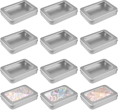 Set van 12 metalen opbergdozen met doorzichtig deksel, rechthoekig en compact voor thuisorganisatie, 115x85x22mm