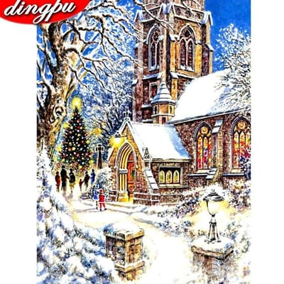 5D diamant schilderij kruissteek winterlandschap volledige ronde borduurwerk mozaïek kerstdecoratie 20X30CM black