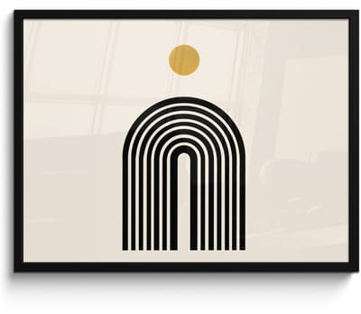 Poster in lijst - Fotolijst 80x60 cm - Posters - Minimalistisch - Zwarte boog - Gouden cirkel - Posterlijst zwart - Decoratie - Wanddecoratie woonkamer - Muurdecoratie slaapkamer