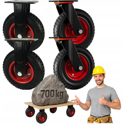 Merkloos - Transportwielen Set 200mm - 4 Stuks (2x Zwenkwiel + 2x Bokwiel) - Massief Rubber - 700 kg Draagvermogen
