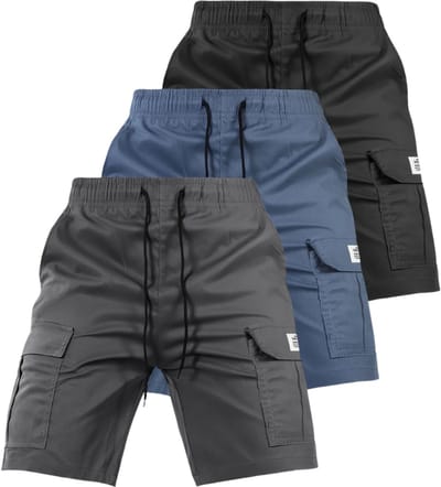 Livano Korte Broek Heren - Cargobroek - Spijkerbroek - met Zakken - Volwassenen - Jongens - Shorts - 3 Pcs - Grijs/Donkerblauw/Zwart - Maat XXS