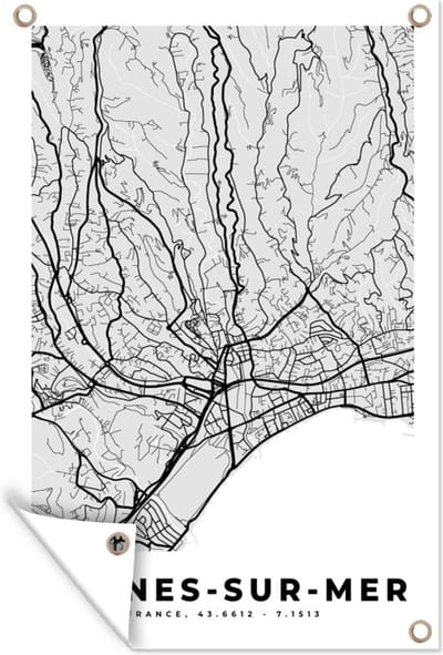 Muurdecoratie Stadskaart - Frankrijk - Kaart - Cagnes-sur-Mer - Plattegrond - 120x180 cm - Tuinposter - Tuindoek