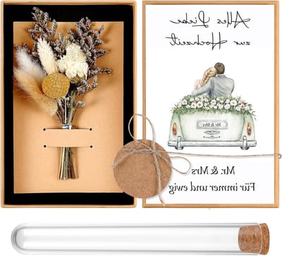 Drogen Bloemen Trouwen Cadeauset, Wenskaart, Plastic Testbuis voor Geld, Cadeaubox, Ronde Kraftpapier Etiket, Jute Touw, Originele Trouwen Geschenken voor Bruid en Bruidegom