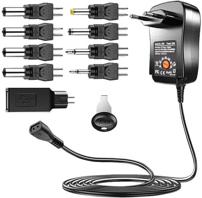 Verstelbare voedingsadapter - Universele AC-adapter met USB-voeding - 3V / 4,5V / 5V / 6V / 7,5V / 9V / 12V - 9 stekkers - Geschikt voor apparaten van 3V tot 12V - Oplader - Universele oplader - 30W