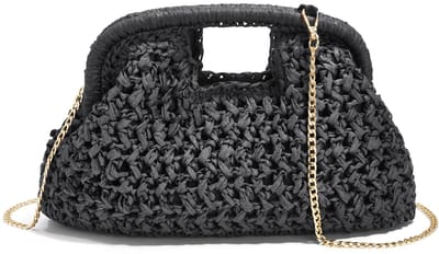 Trendy Schoudertas met Natuurlijke Textuur - Modieuze Dagelijkse Tas - Elegant Model voor Vrije Tijd en Vakantie - Zwart