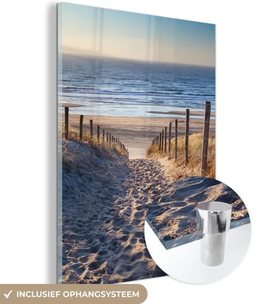MuchoWow® Glasschilderij - Strand - Zee - Nederland - Duinen - Zon - 120x160 cm - Strand decoratie - Acrylglas Schilderijen - Foto op Glas