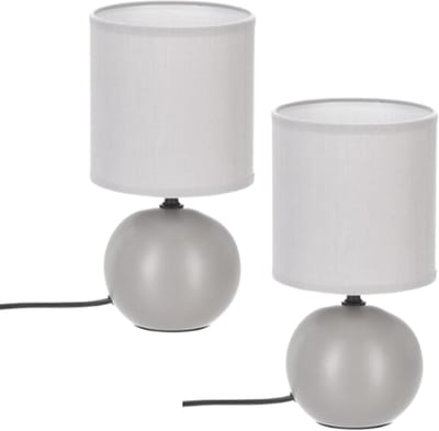 Timéo Bol Tafellamp - Keramische Lamp - Set van 2 - Moderne Tafellamp met Kabel - Sfeerverlichting voor Woonkamer - Slaapkamer - Bureau - 25cm in Hoogte - Grijs