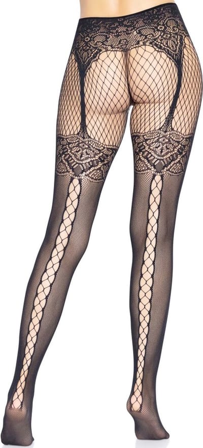 Fijne net panty met veters aan de achterkant voor vrouw Leg Avenue
