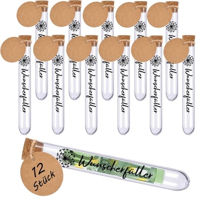 Dailygoods- Wensvuller 12 Stuks - Paardenbloem - Reageerbuisjes - Geldgeschenkverpakking - Kurk - Verjaardag/Kerstmis - Geldgeschenk